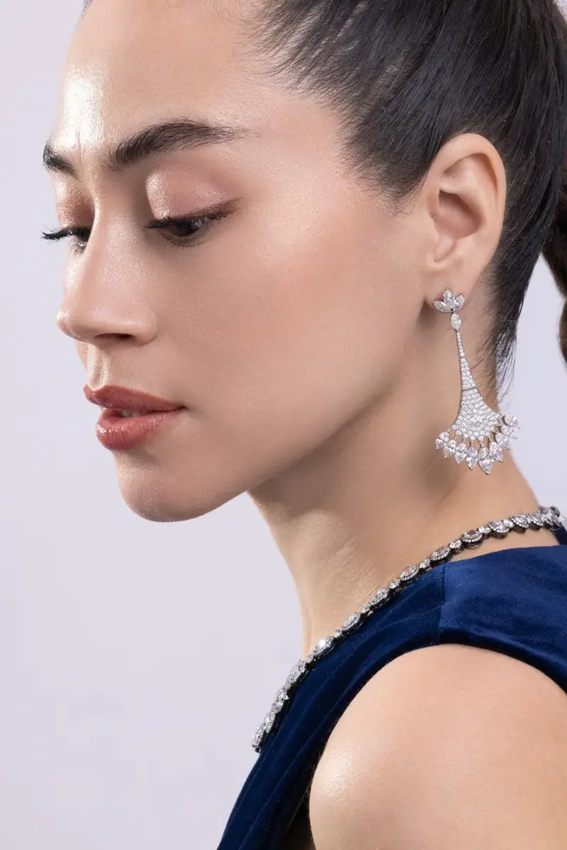 CICADA Diamond Fan Drop Earrings | Thumbnail 4