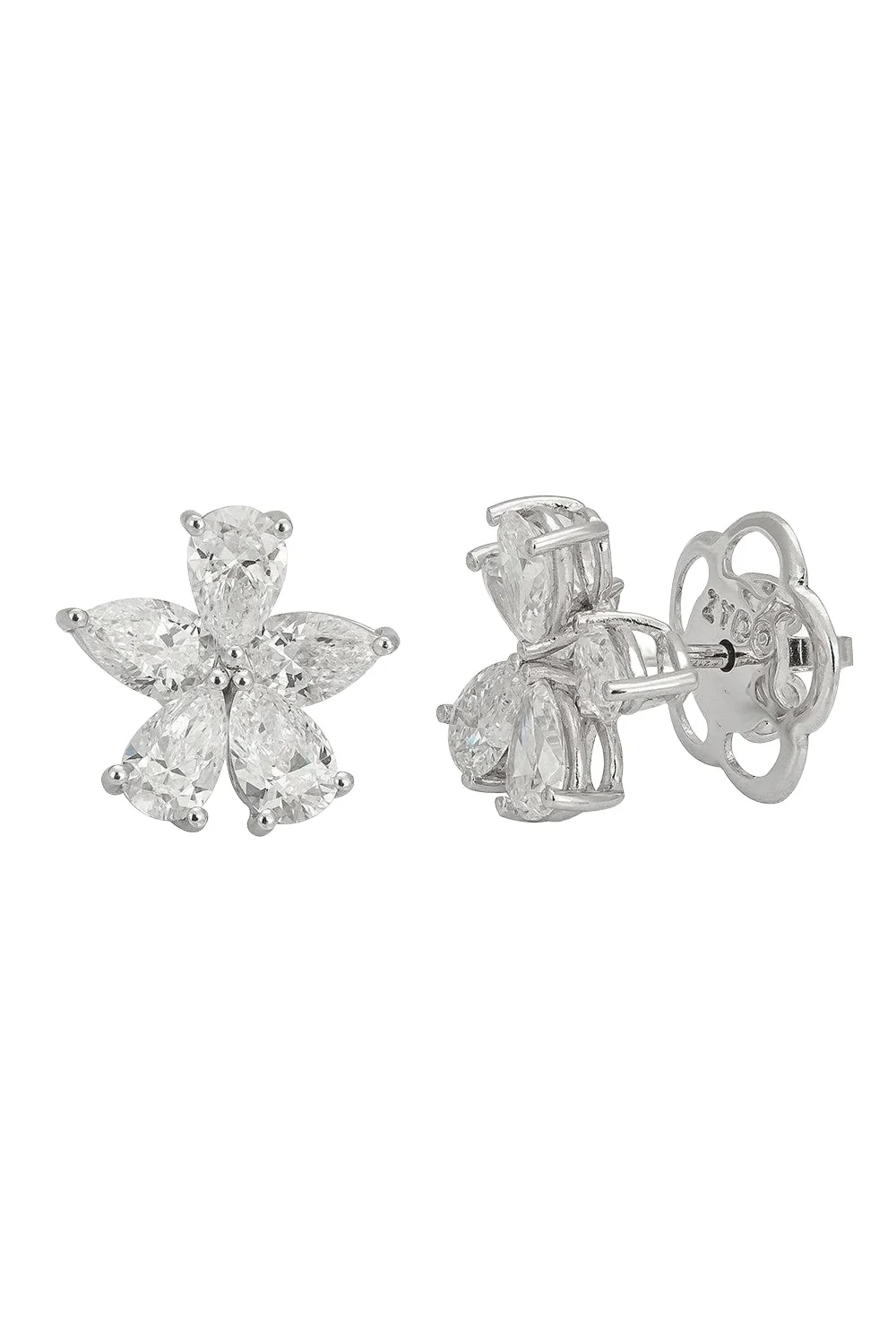 Diamond Flower Stud Earrings - White Gold
