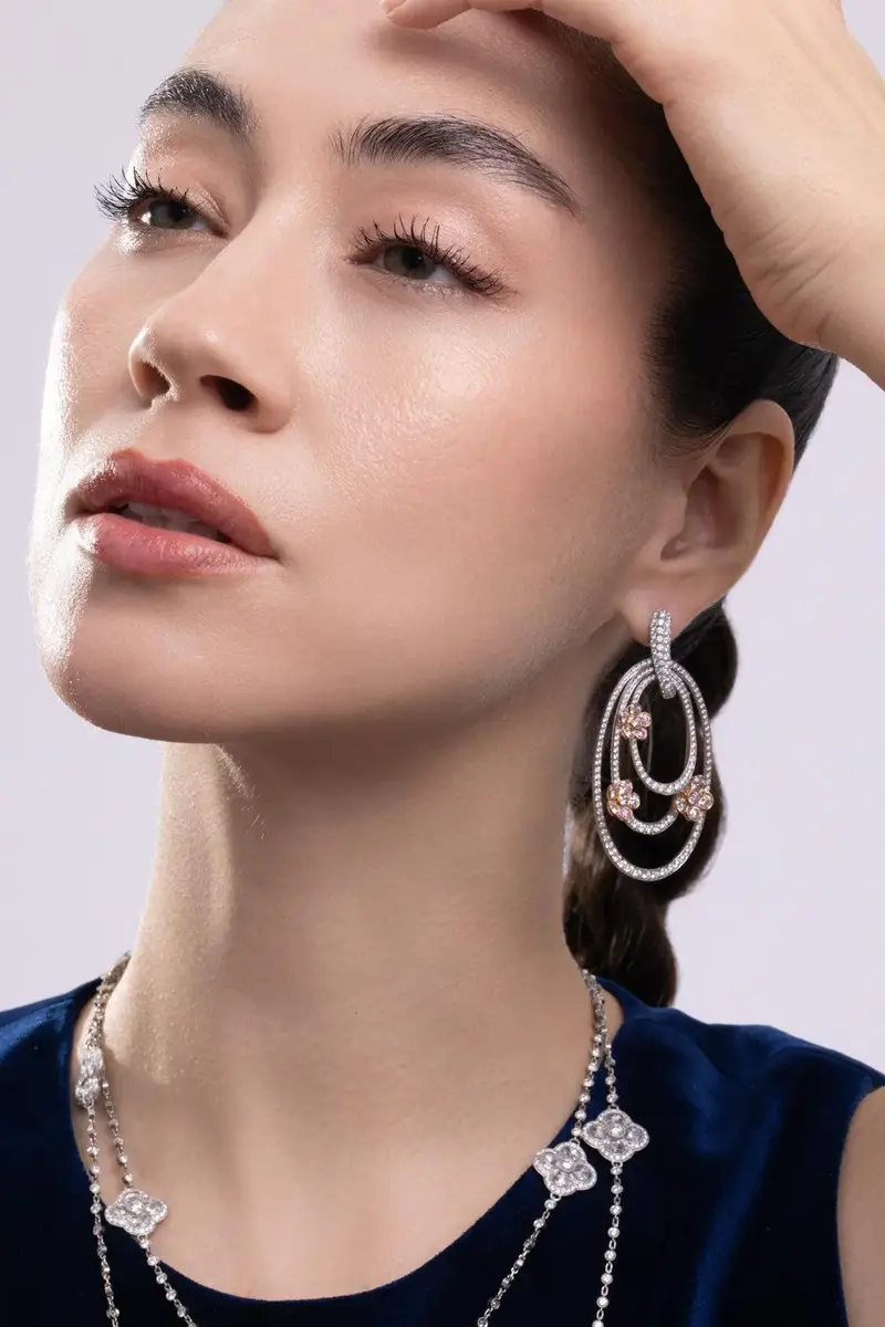 CICADA Pink Diamond Flower Drop Earrings | Thumbnail 2 CICADA Pink Diamond Flower Drop Earrings | Thumbnail 2
