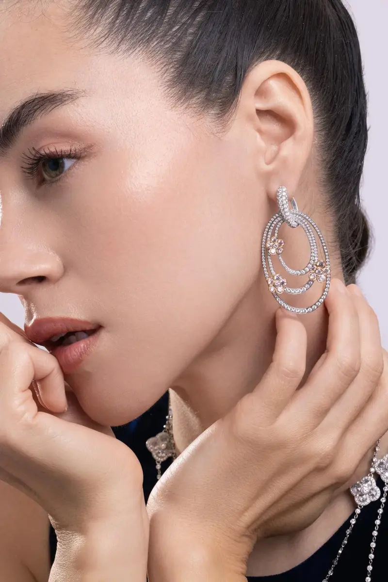 CICADA Pink Diamond Flower Drop Earrings | Thumbnail 3 CICADA Pink Diamond Flower Drop Earrings | Thumbnail 3