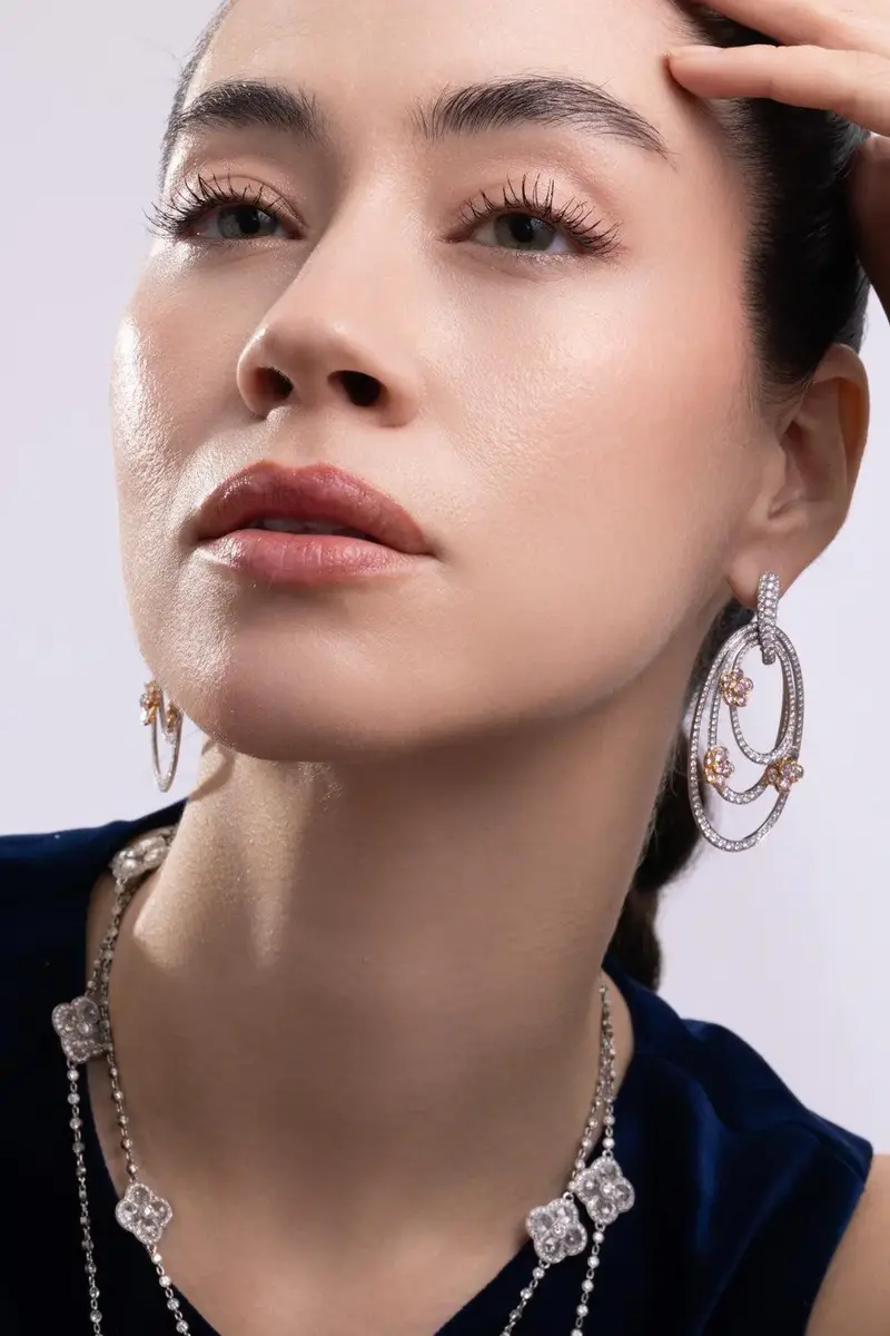 CICADA Pink Diamond Flower Drop Earrings | Thumbnail 4 CICADA Pink Diamond Flower Drop Earrings | Thumbnail 4