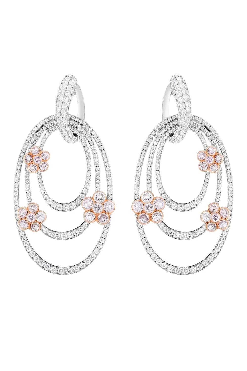 Pink Diamond Flower Drop Earrings