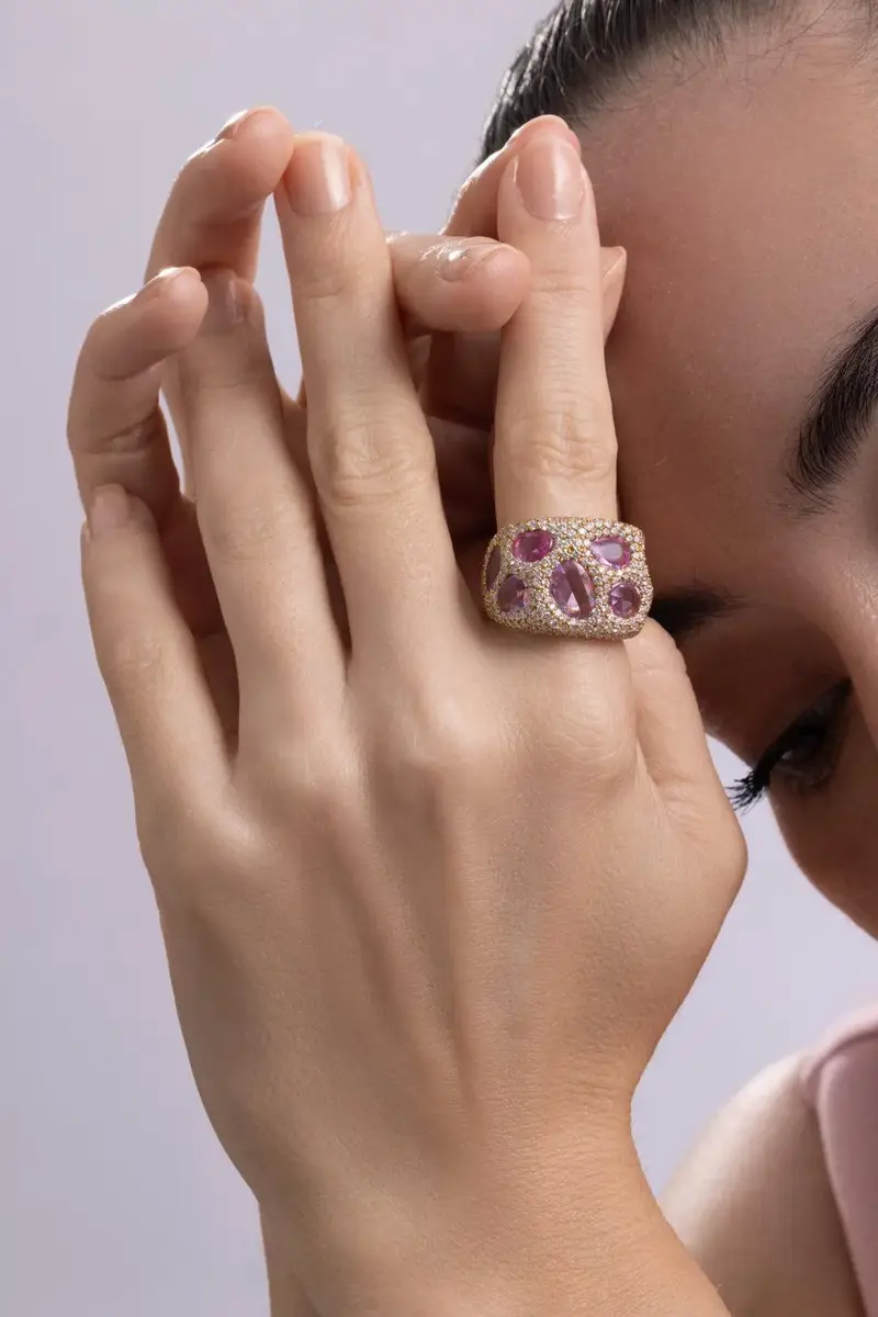 CICADA Pink Sapphire Diamond Cobblestone Ring | Thumbnail 3