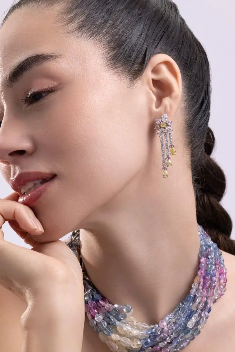 CICADA Pink Yellow Diamond Drop Earrings | Thumbnail 2 CICADA Pink Yellow Diamond Drop Earrings | Thumbnail 2