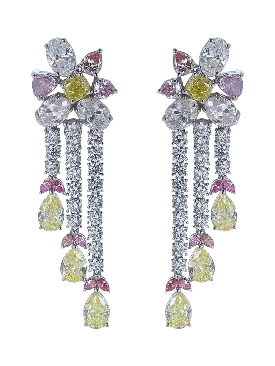 Pink Yellow Diamond Drop Earrings