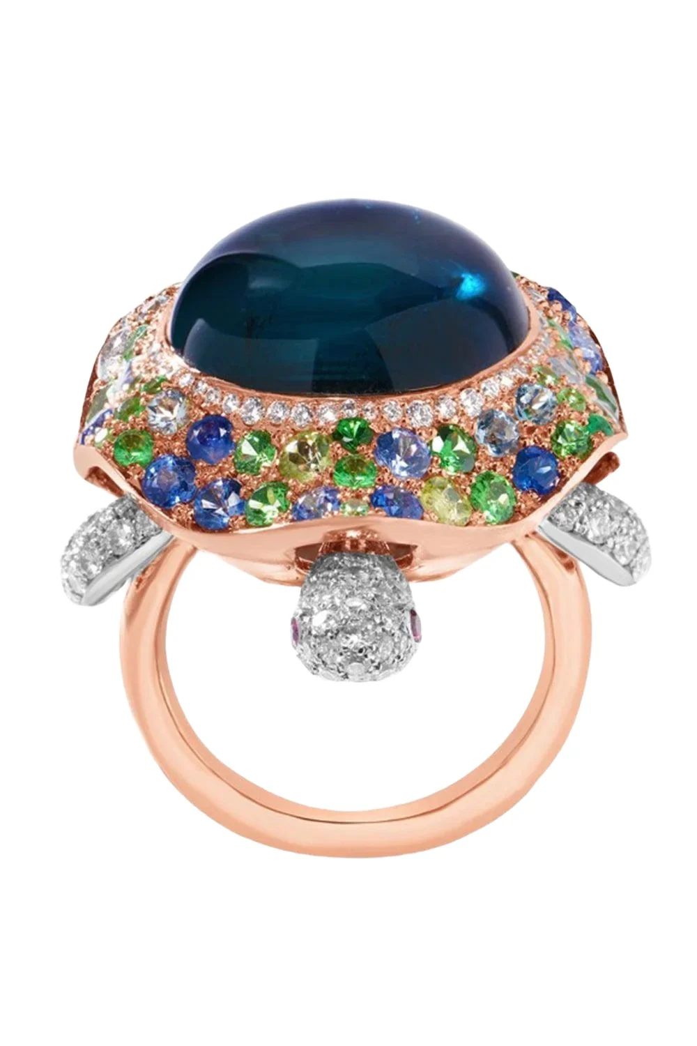 Tourmaline Diamond Turle Shaker Ring