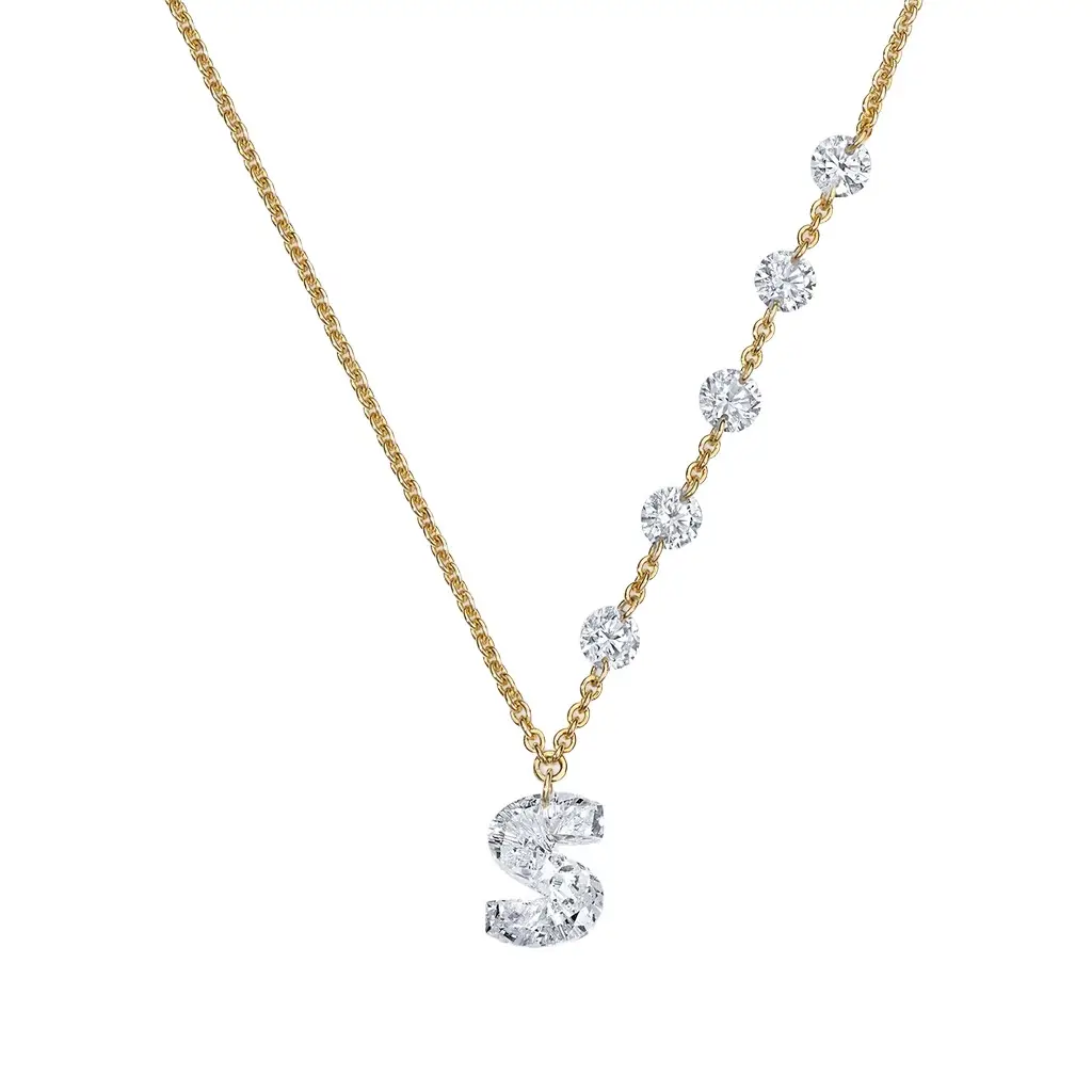 Stephanie Gottlieb Lola Lab Grown Initial Drilled Half Diamond Station Necklace | Image 1 Stephanie Gottlieb Lola Lab Grown Initial Drilled Half Diamond Station Necklace | Image 1