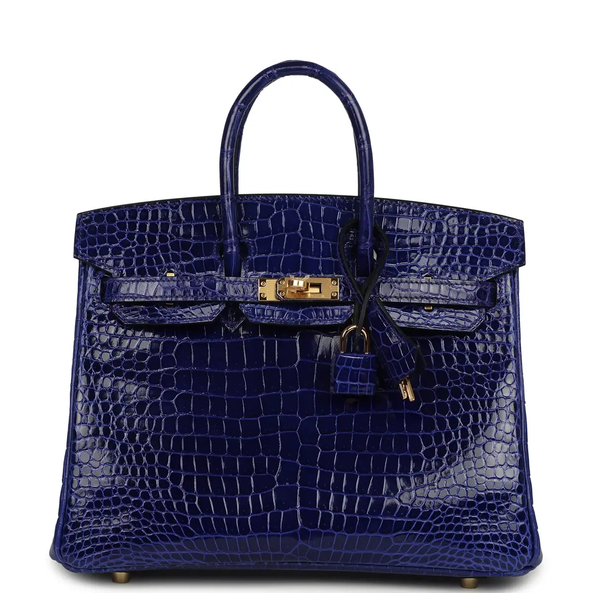 HERMÈS Hermes Birkin 25 Bleu Electric Shiny Porosus Crocodile Gold Hardware | Image 1 HERMÈS Hermes Birkin 25 Bleu Electric Shiny Porosus Crocodile Gold Hardware | Image 1