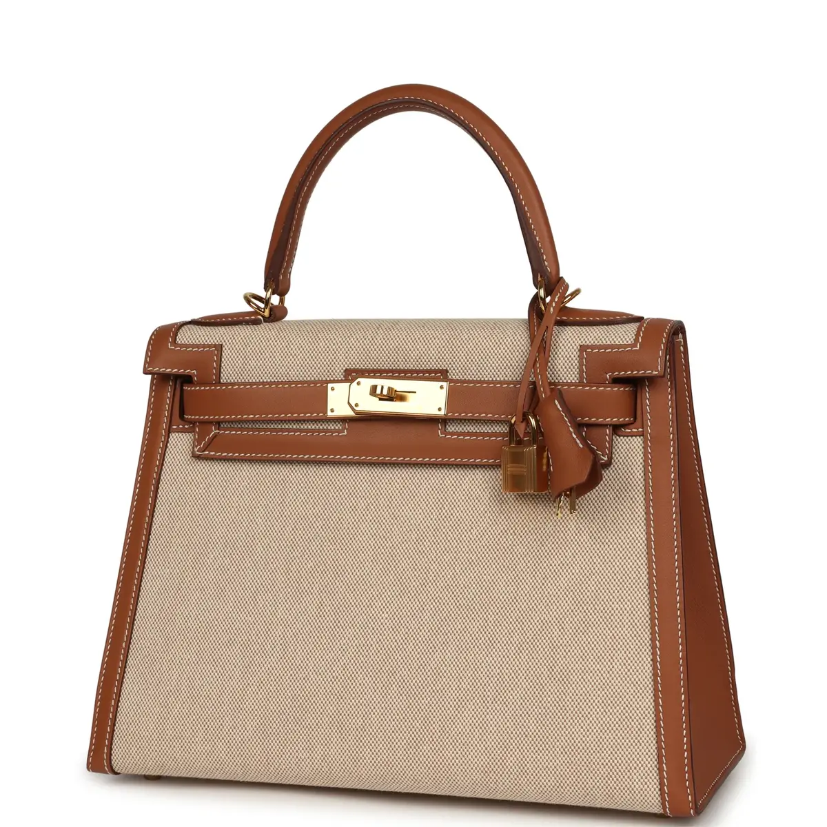 HERMÈS Pre-owned Hermes Kelly Sellier 28 Ecru-Beige Toile H Canvas, Gold Swift Gold Hardware | Thumbnail 5 HERMÈS Pre-owned Hermes Kelly Sellier 28 Ecru-Beige Toile H Canvas, Gold Swift Gold Hardware | Thumbnail 5