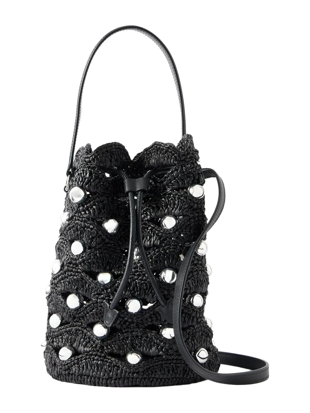 Embellished Leather-trimmed Raffia Crossbody Bag Embellished Leather-trimmed Raffia Crossbody Bag