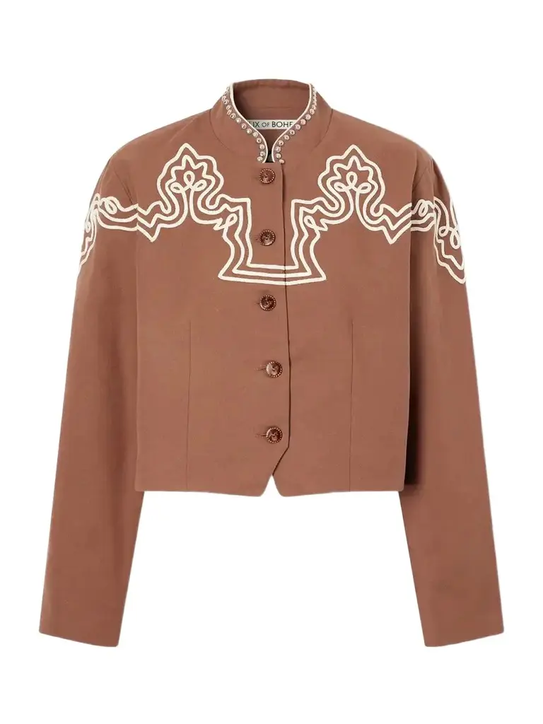 ALIX OF BOHEMIA Clarke Clove Spur Cropped Appliquéd Cotton-poplin Jacket | Image 1 ALIX OF BOHEMIA Clarke Clove Spur Cropped Appliquéd Cotton-poplin Jacket | Image 1