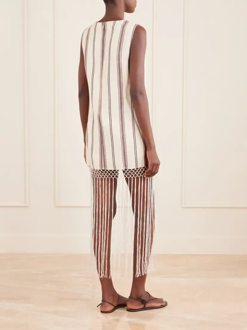 ALIX OF BOHEMIA Vita Fringed Striped Cotton And Linen-blend Mini Dress | Thumbnail 3