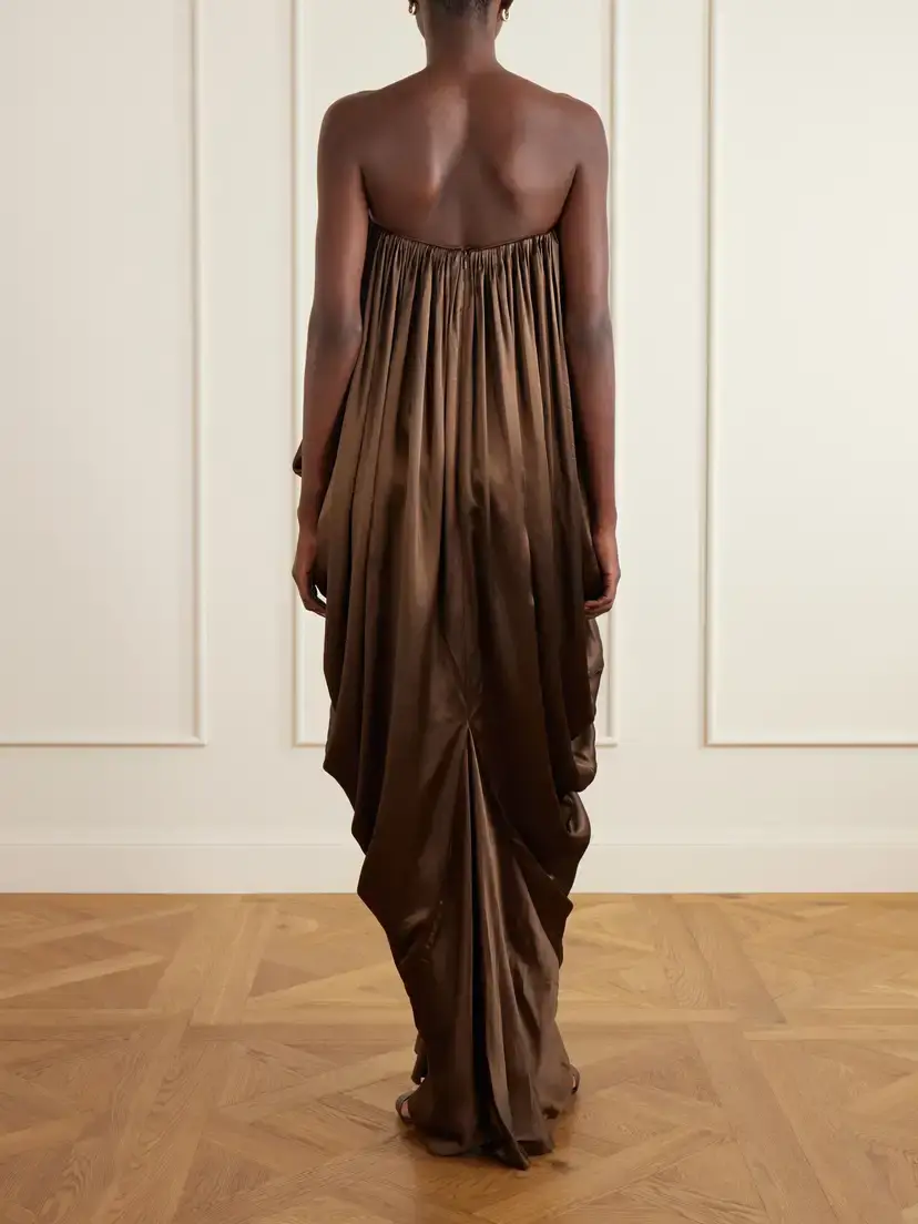 Abadia Draped Strapless Satin Gown | Thumbnail 3 Abadia Draped Strapless Satin Gown | Thumbnail 3