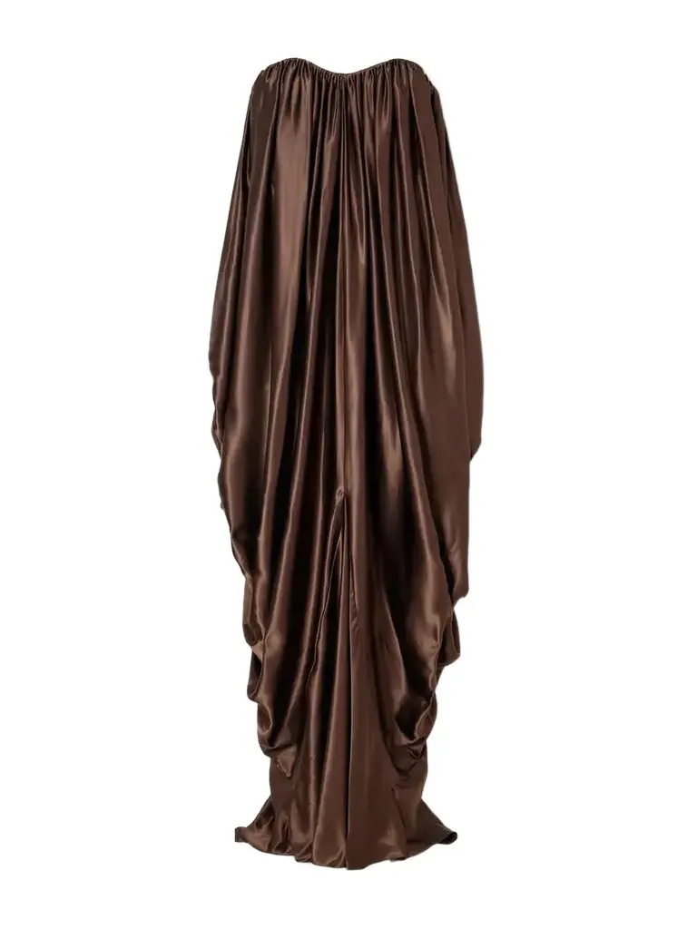Abadia Draped Strapless Satin Gown | Image 1 Abadia Draped Strapless Satin Gown | Image 1