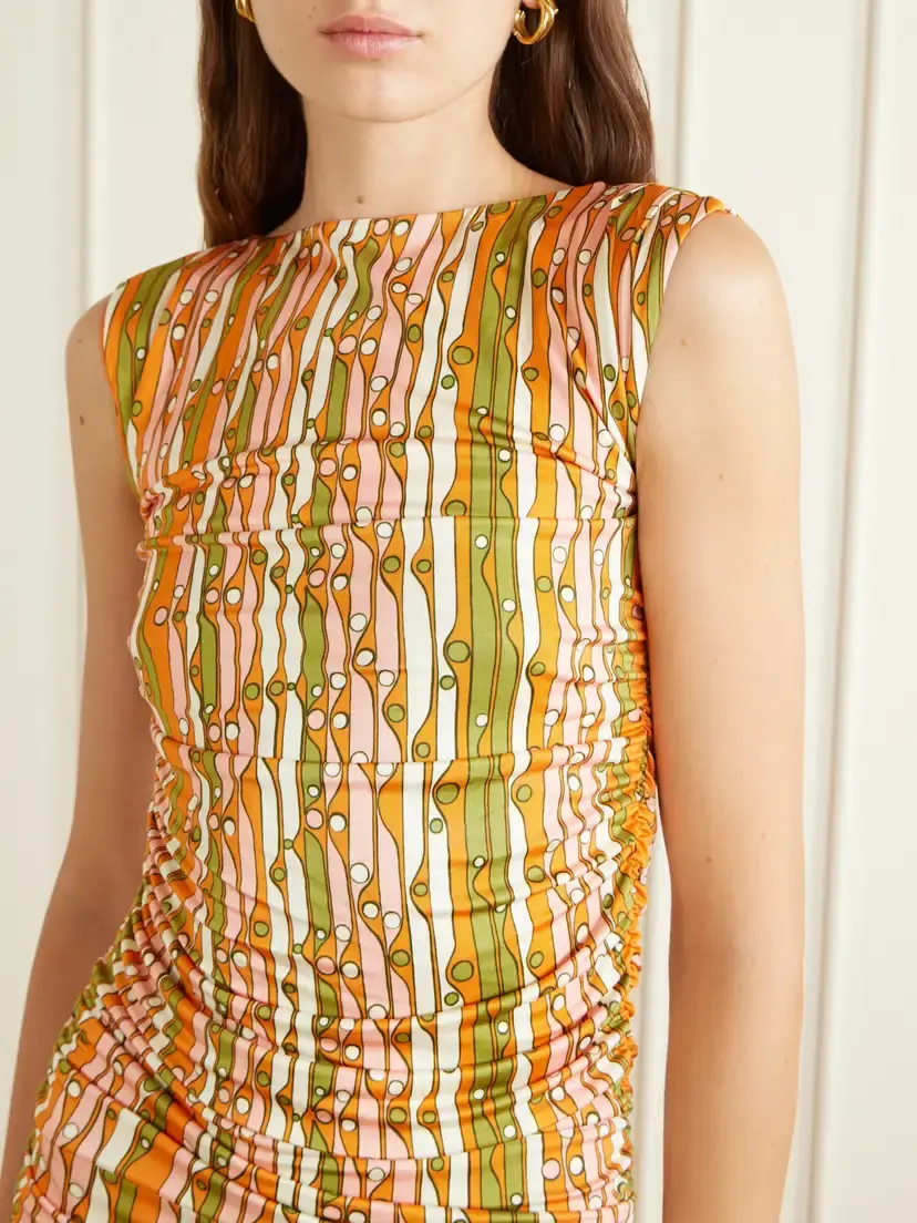 La DoubleJ Printed Ruched Mesh Mini Dress | Thumbnail 4