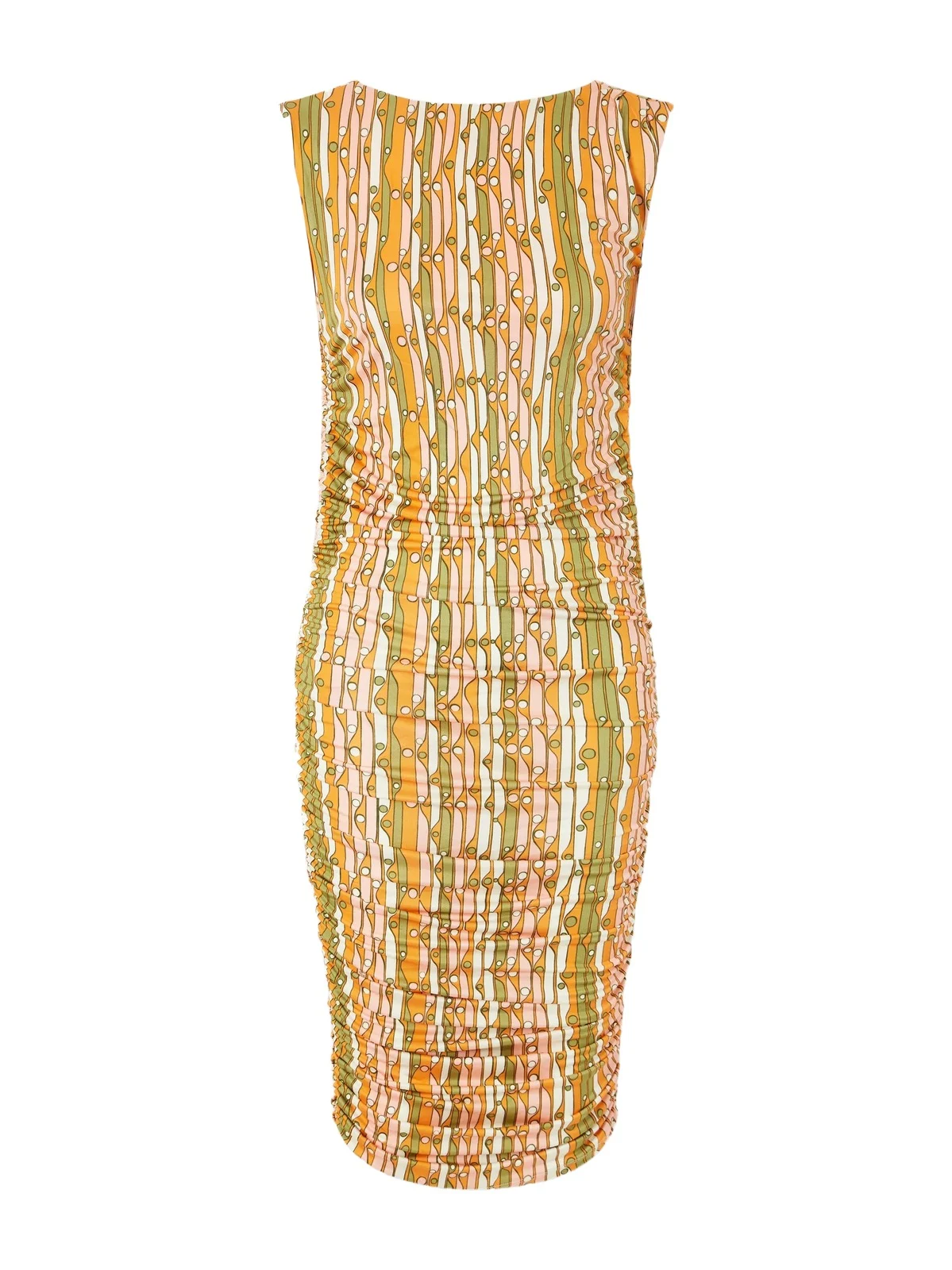 La DoubleJ Printed Ruched Mesh Mini Dress