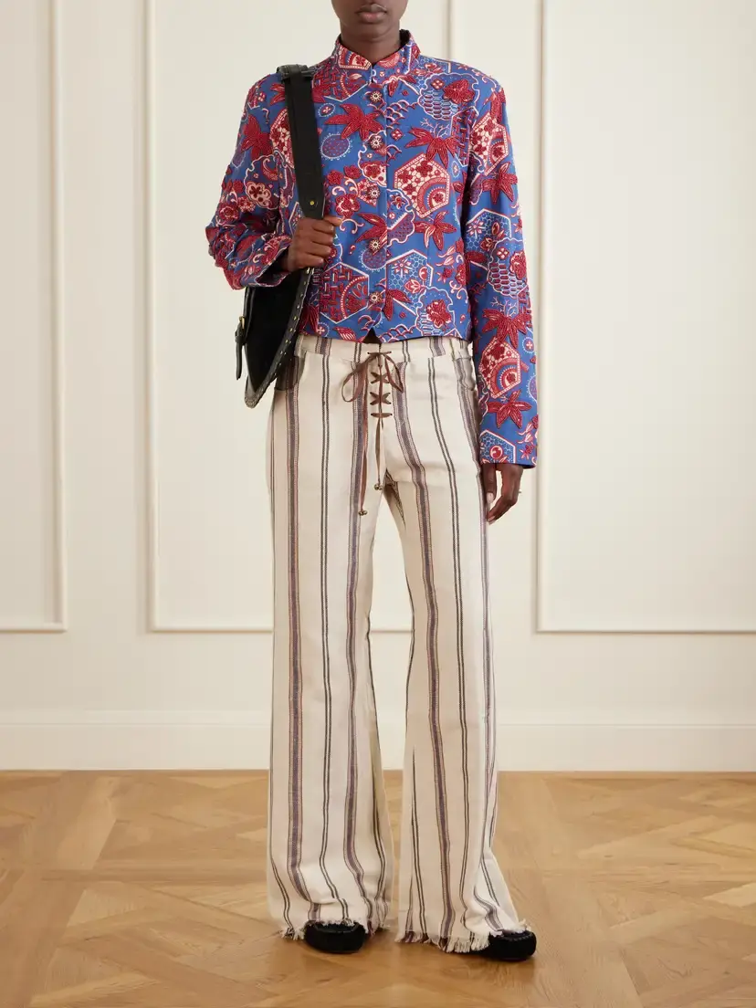 ALIX OF BOHEMIA Clarke Delft Hive Cropped Embellished Printed Cotton Jacket | Thumbnail 2