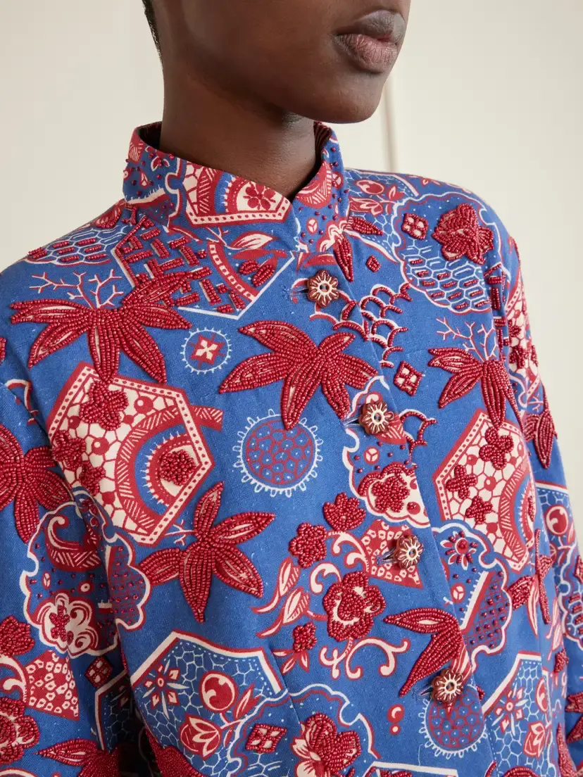 ALIX OF BOHEMIA Clarke Delft Hive Cropped Embellished Printed Cotton Jacket | Thumbnail 4
