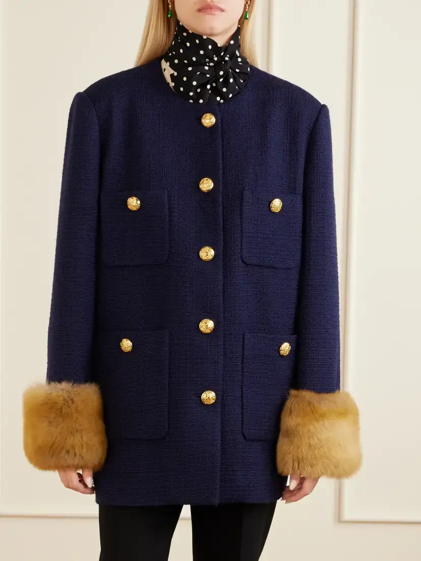 Valentino Garavani Plush-trimmed Wool Coat | Thumbnail 3 Valentino Garavani Plush-trimmed Wool Coat | Thumbnail 3