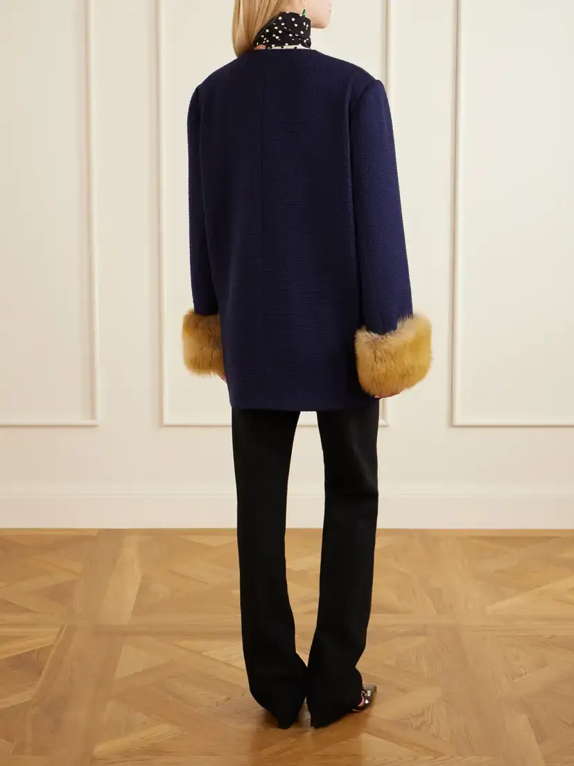 Valentino Garavani Plush-trimmed Wool Coat | Thumbnail 4 Valentino Garavani Plush-trimmed Wool Coat | Thumbnail 4