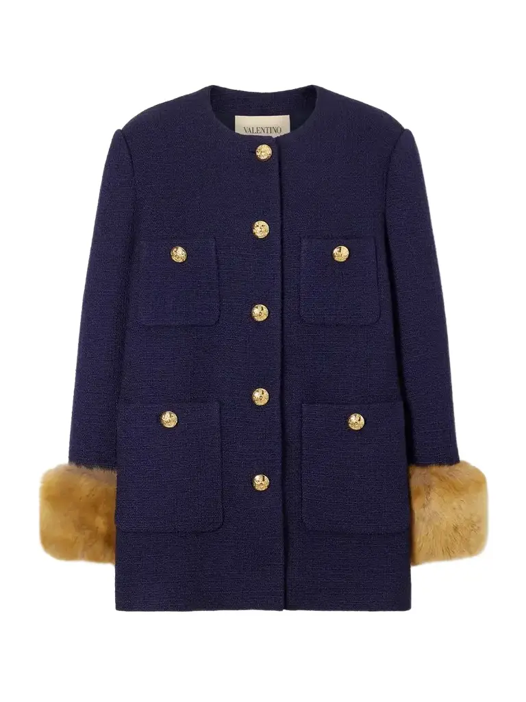 Valentino Garavani Plush-trimmed Wool Coat | Image 1 Valentino Garavani Plush-trimmed Wool Coat | Image 1
