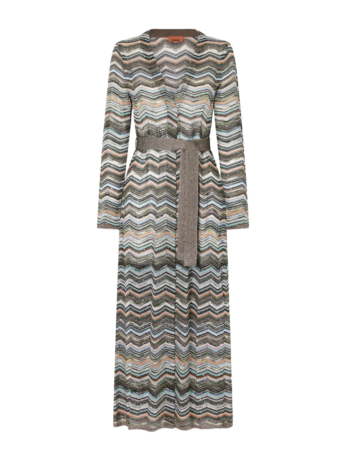 Striped Belted Crochet-knit Cardigan