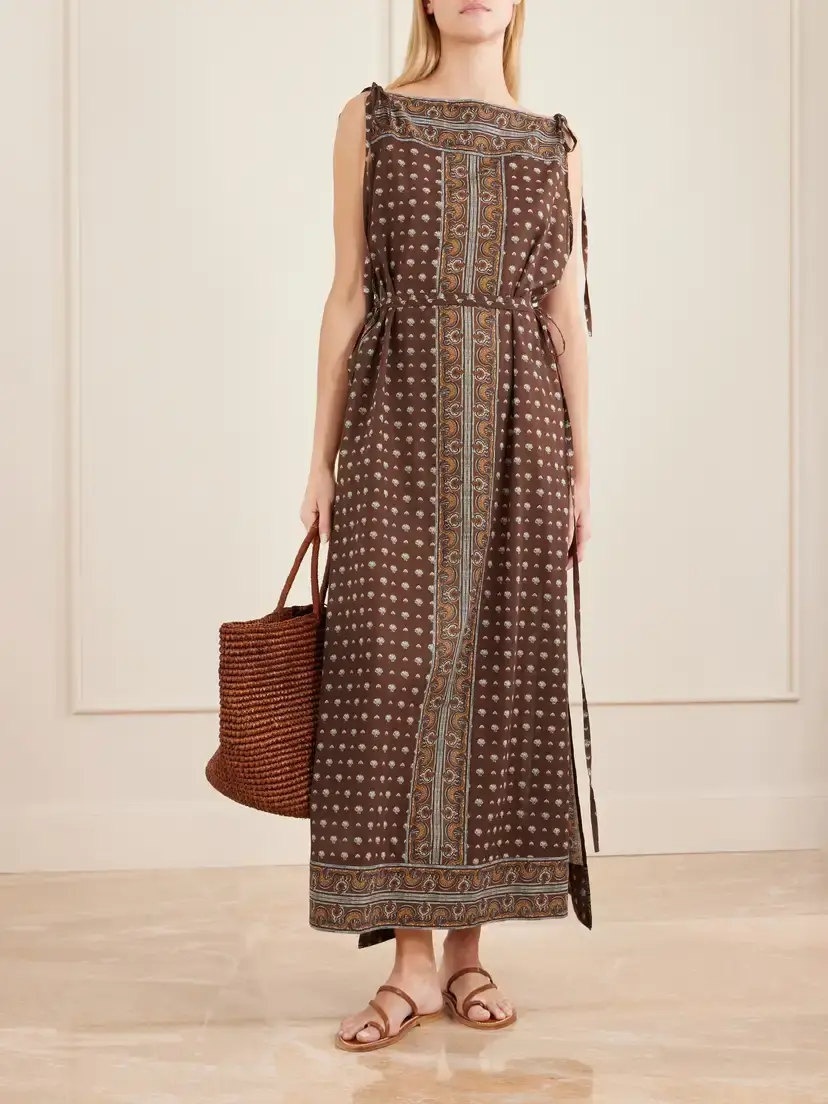 DÔEN Amarante Belted Printed Organic Cotton-voile Midi Dress | Thumbnail 2 DÔEN Amarante Belted Printed Organic Cotton-voile Midi Dress | Thumbnail 2