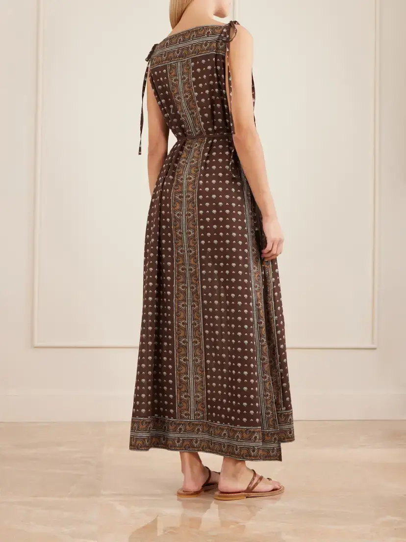 DÔEN Amarante Belted Printed Organic Cotton-voile Midi Dress | Thumbnail 3 DÔEN Amarante Belted Printed Organic Cotton-voile Midi Dress | Thumbnail 3