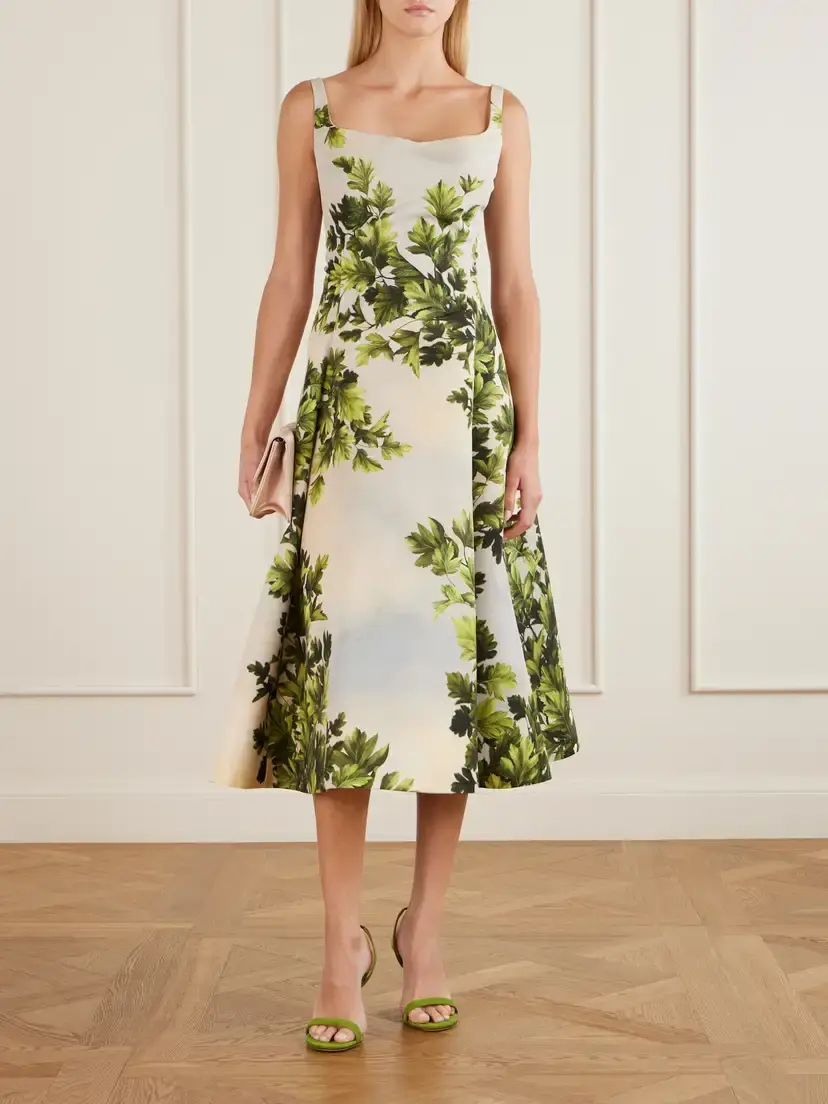 Oscar de la Renta Printed Faille Midi Dress | Thumbnail 2 Oscar de la Renta Printed Faille Midi Dress | Thumbnail 2