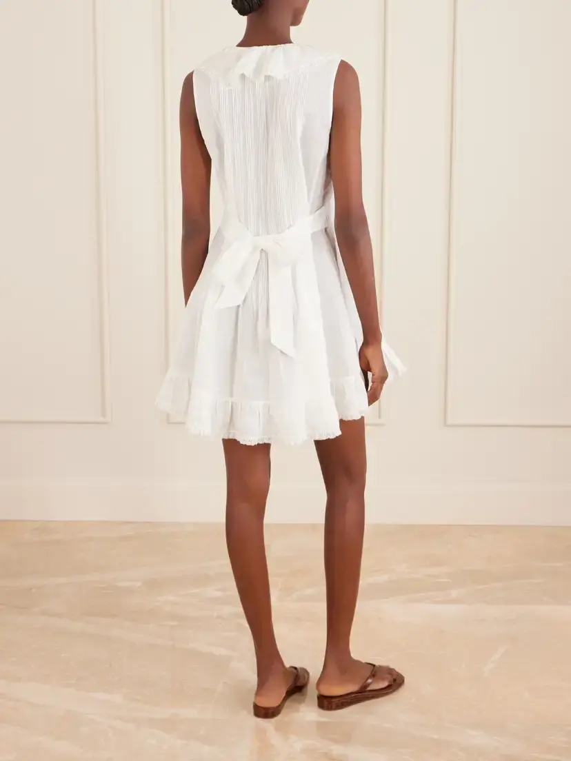 DÔEN Henrietta Ruffled Embroidered Ramie Mini Dress | Thumbnail 3 DÔEN Henrietta Ruffled Embroidered Ramie Mini Dress | Thumbnail 3