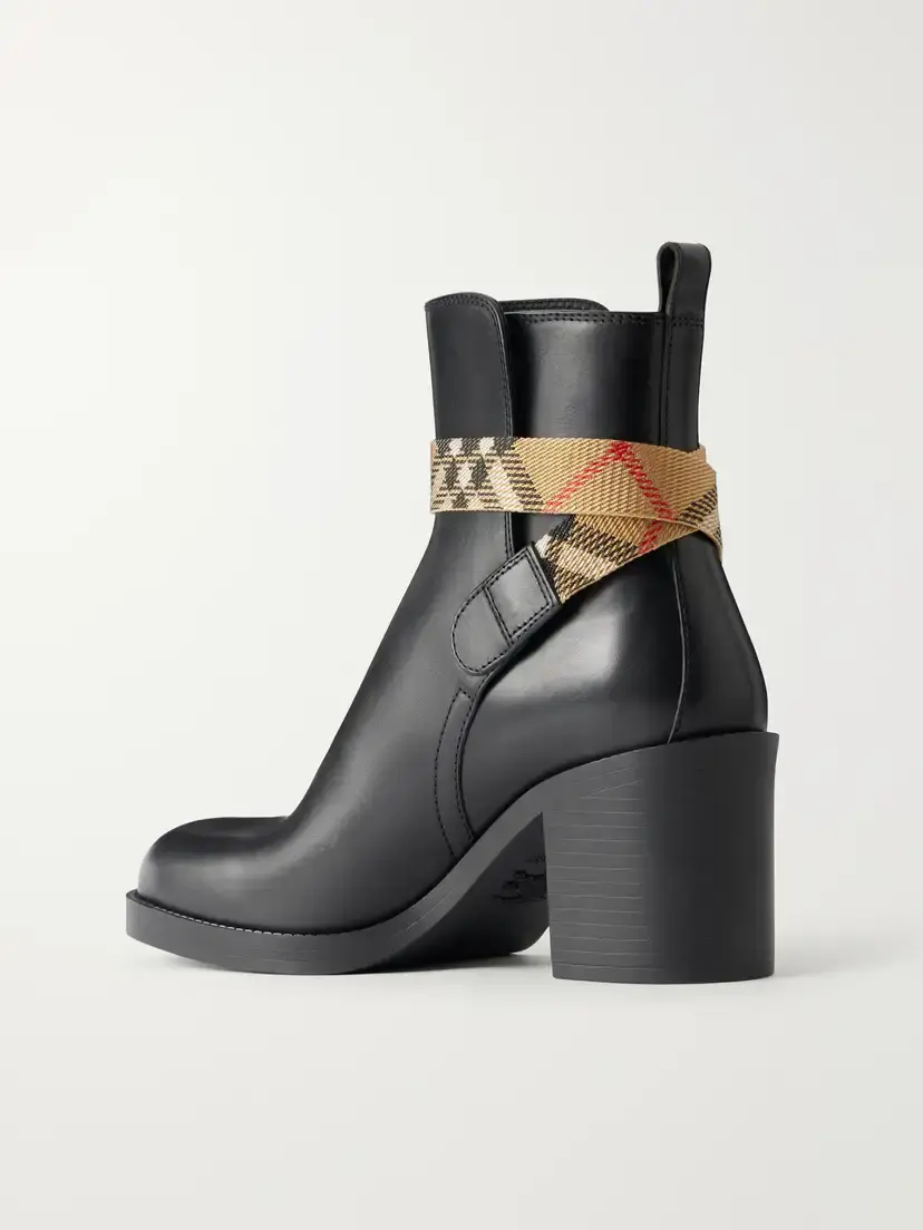 Burberry Huntley 70 Checked Canvas-trimmed Leather Ankle Boots | Thumbnail 3 Burberry Huntley 70 Checked Canvas-trimmed Leather Ankle Boots | Thumbnail 3