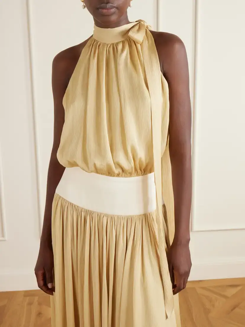 Abadia Knotted Halterneck Satin-trimmed Crepon Midi Dress | Thumbnail 4 Abadia Knotted Halterneck Satin-trimmed Crepon Midi Dress | Thumbnail 4