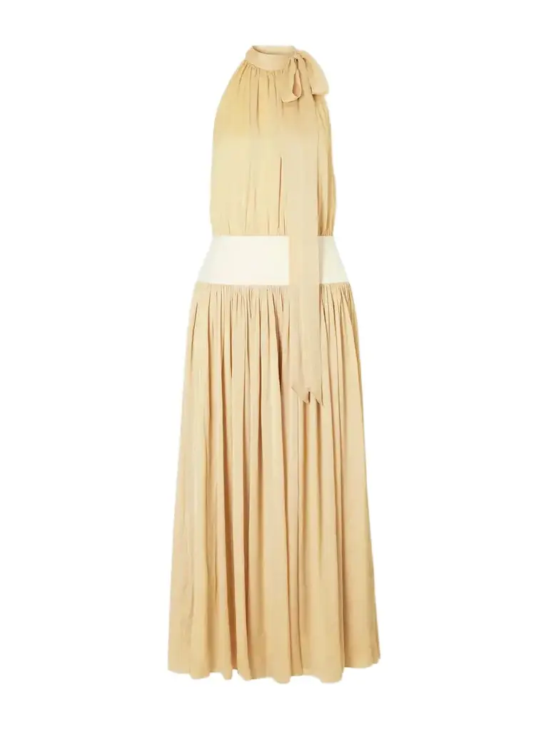 Abadia Knotted Halterneck Satin-trimmed Crepon Midi Dress | Image 1 Abadia Knotted Halterneck Satin-trimmed Crepon Midi Dress | Image 1