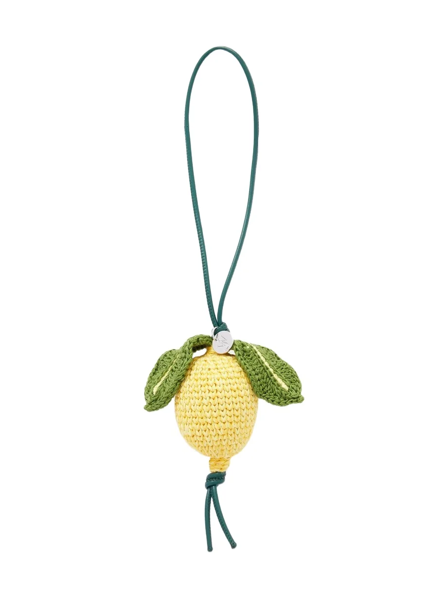 Lemon Crochet-knit Cotton And Leather Bag Charm