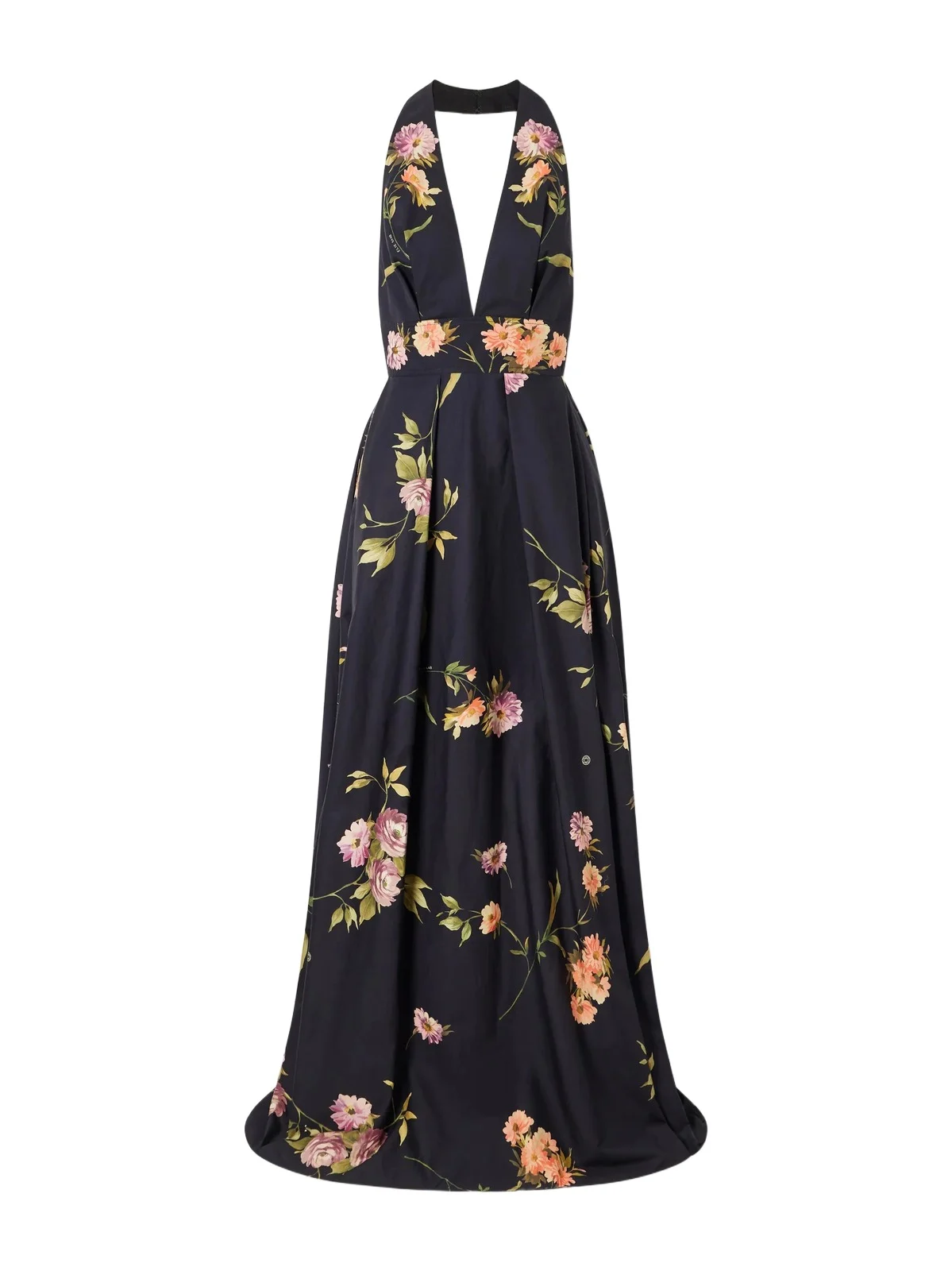 Elie Saab Pleated Floral-print Cotton-poplin Halterneck Gown