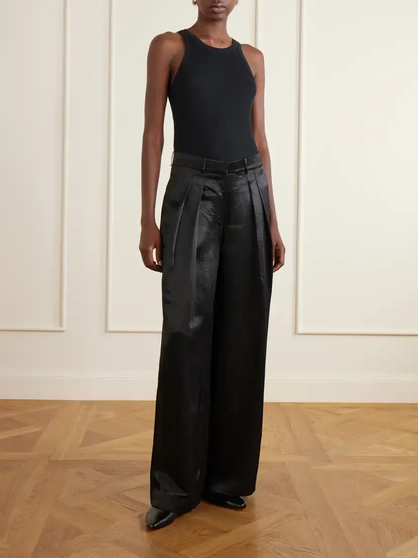 Abadia Pleated Satin High-waist Wide-leg Pants | Thumbnail 2 Abadia Pleated Satin High-waist Wide-leg Pants | Thumbnail 2