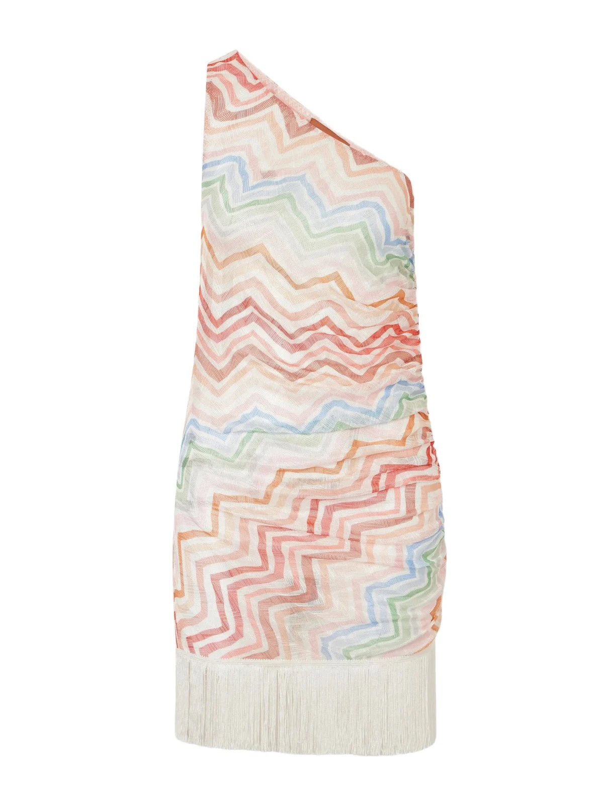 Missoni One-shoulder Fringed Striped Crochet-knit Mini Dress
