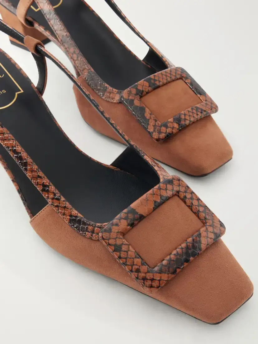 Roger Vivier 45 Snake-effect Leather-trimmed Suede Pumps | Thumbnail 5