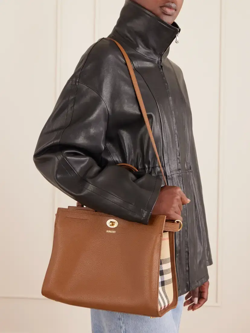 Burberry Cotswolds Small Checked Canvas-trimmed Leather Tote | Thumbnail 2 Burberry Cotswolds Small Checked Canvas-trimmed Leather Tote | Thumbnail 2
