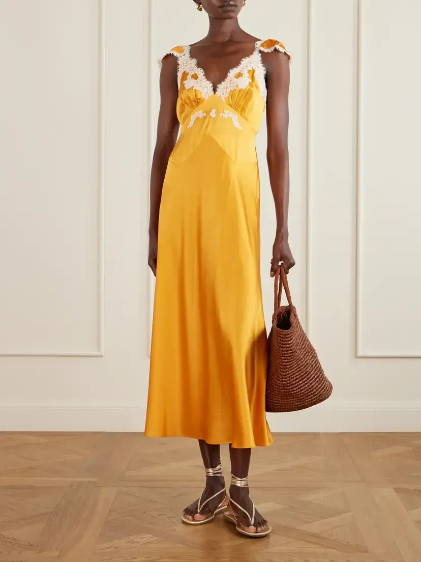 DÔEN Fiona Lace-trimmed Silk-satin Midi Dress | Thumbnail 2 DÔEN Fiona Lace-trimmed Silk-satin Midi Dress | Thumbnail 2