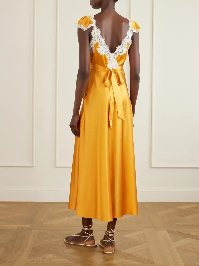 DÔEN Fiona Lace-trimmed Silk-satin Midi Dress | Thumbnail 3 DÔEN Fiona Lace-trimmed Silk-satin Midi Dress | Thumbnail 3