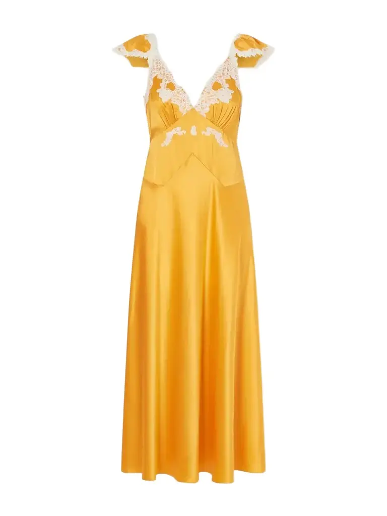 DÔEN Fiona Lace-trimmed Silk-satin Midi Dress