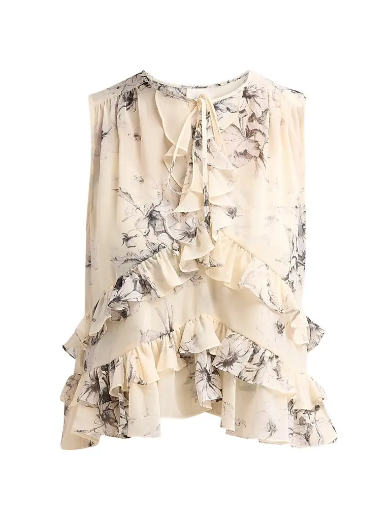 Cinq à Sept Women's Ariette Hand-Sketched Floral Top - Gardenia Black - Size XL | Image 1 Cinq à Sept Women's Ariette Hand-Sketched Floral Top - Gardenia Black - Size XL | Image 1