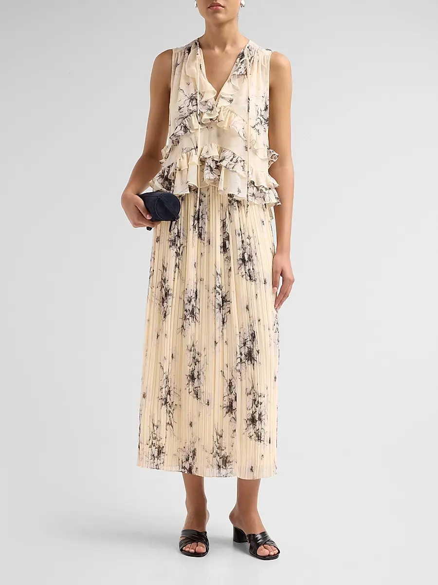 Cinq à Sept Women's Delaine Hand-Sketched Floral Midi Skirt | Thumbnail 2