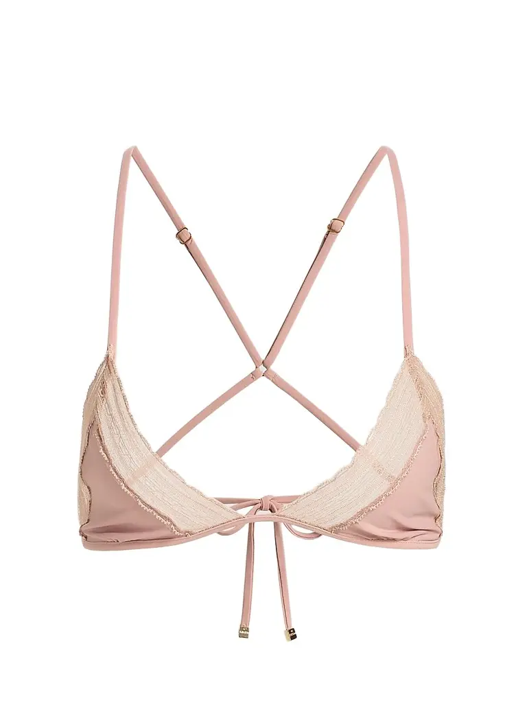 Kiki de Montparnasse Women's Inset Lace String Bikini Top - Buff - Size Large | Image 1 Kiki de Montparnasse Women's Inset Lace String Bikini Top - Buff - Size Large | Image 1