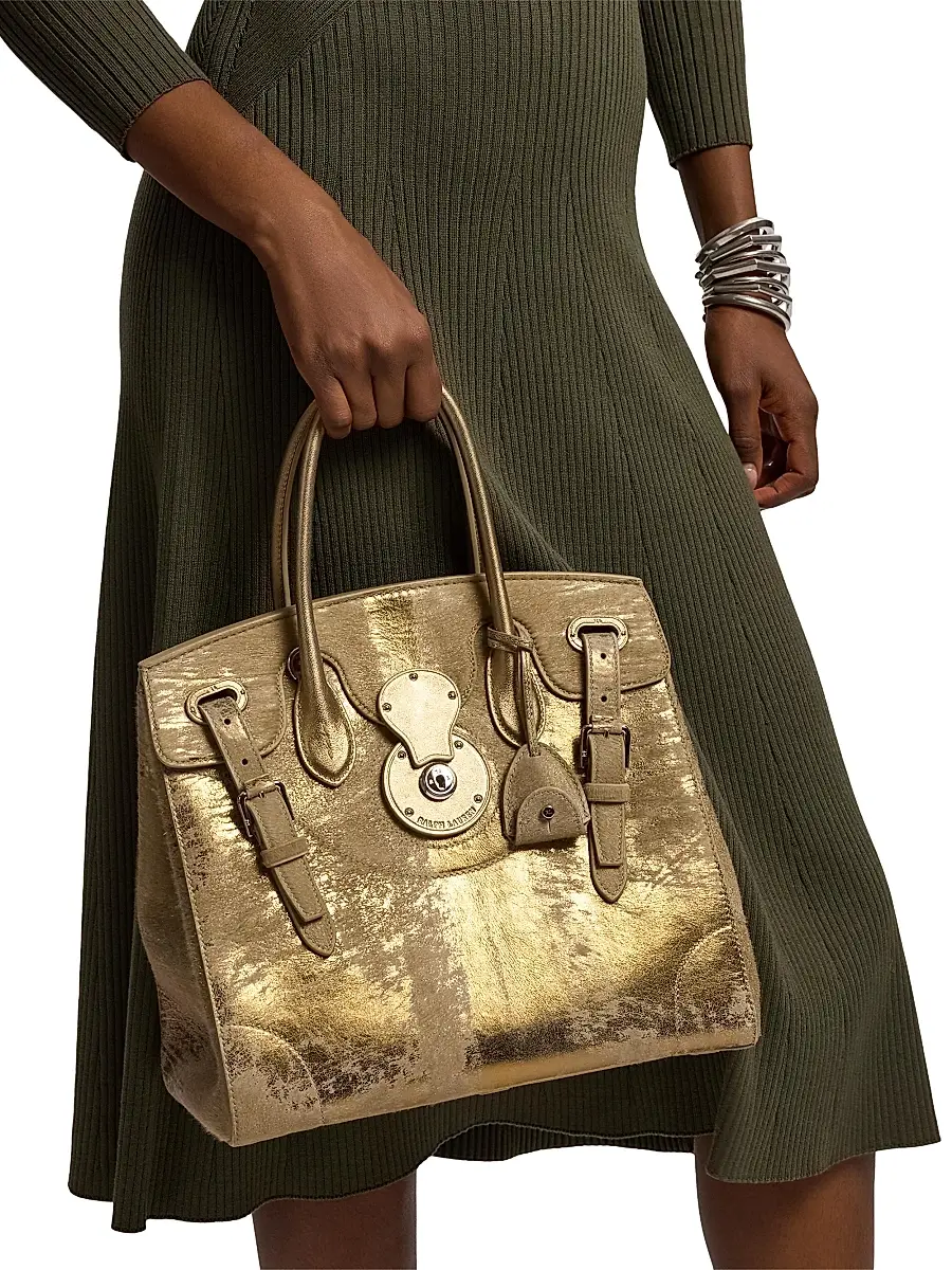 Ralph Lauren Collection Women's Extra-Soft Ricky 33 Calf Hair & Foiled Leather Top Handle Bag | Thumbnail 2