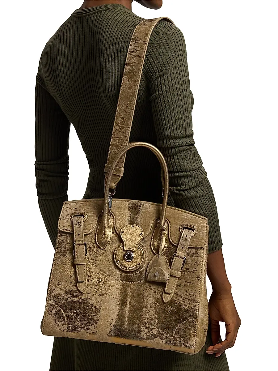 Ralph Lauren Collection Women's Extra-Soft Ricky 33 Calf Hair & Foiled Leather Top Handle Bag | Thumbnail 3