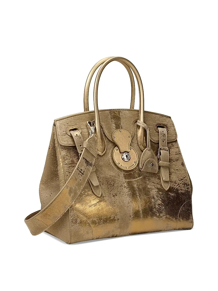 Ralph Lauren Collection Women's Extra-Soft Ricky 33 Calf Hair & Foiled Leather Top Handle Bag | Thumbnail 5