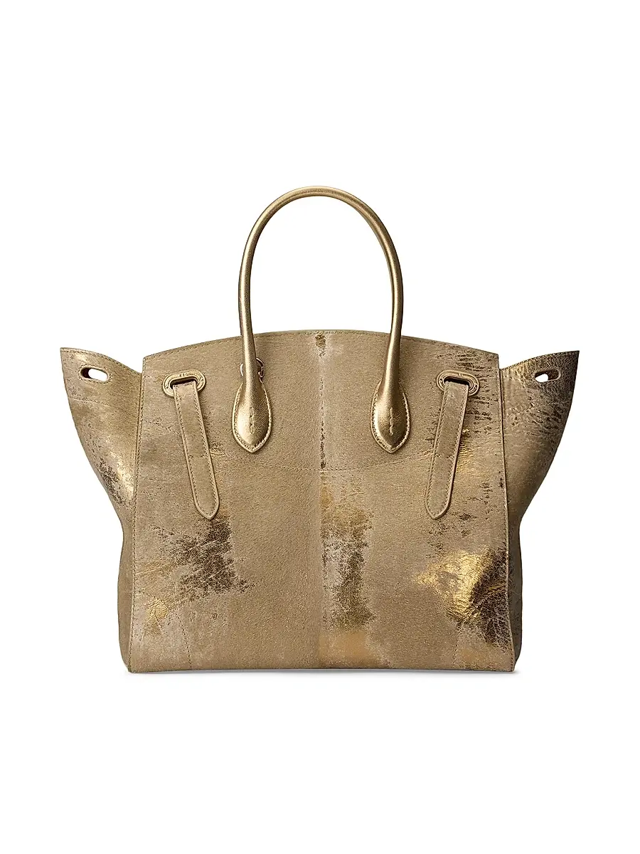 Ralph Lauren Collection Women's Extra-Soft Ricky 33 Calf Hair & Foiled Leather Top Handle Bag | Thumbnail 6