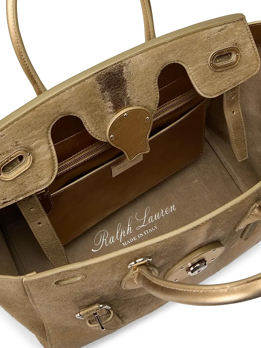 Ralph Lauren Collection Women's Extra-Soft Ricky 33 Calf Hair & Foiled Leather Top Handle Bag | Thumbnail 7